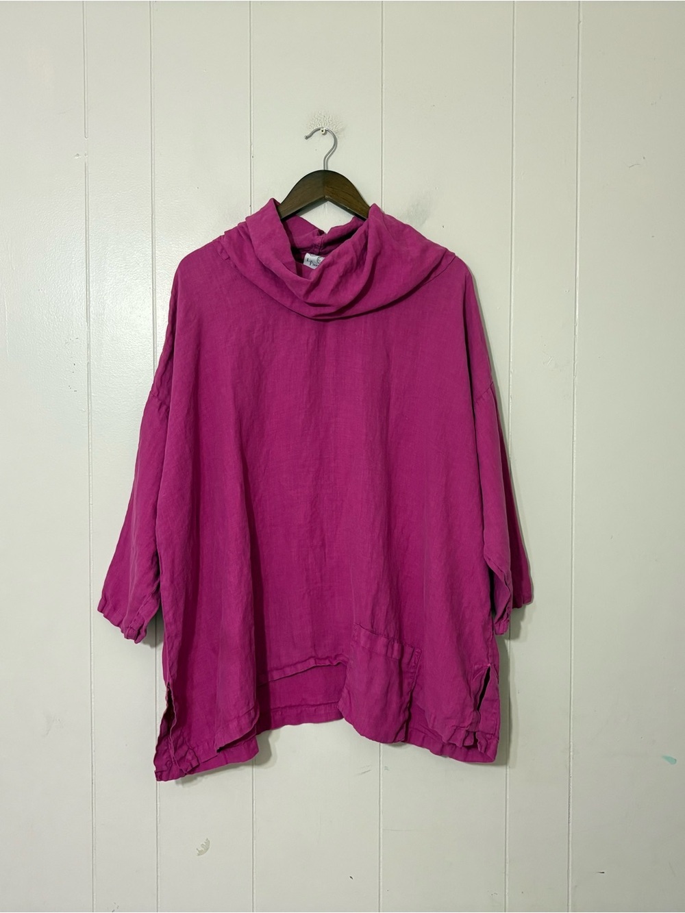 La Fixsun Pink Linen Tunic Top Oversized Cowl Neck Boho Size Medium M